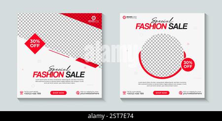 Promozione di sconti e saldi moda, post sui social media o modello di annuncio banner Web. Promozione moda modello di post sui social media promozionali. Illustrazione Vettoriale
