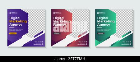 Promozione di un'agenzia di marketing aziendale, post sui social media o modello di annuncio banner Web. Design del modello di post sui social media promozionali aziendali. Illustrazione Vettoriale