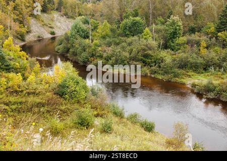 Vista del Parc de la Rivière-du-Moulin a Chicoutimi, Canada Foto Stock