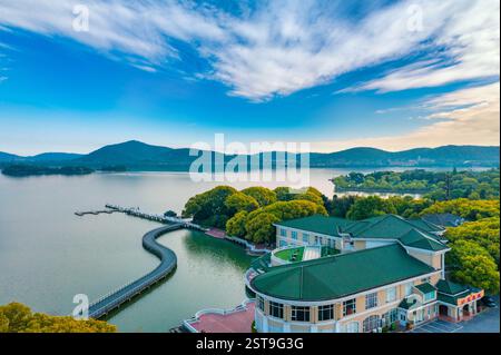 Paesaggio del lago Tai, punto panoramico a Wuxi, provincia di Jiangsu, Cina Foto Stock