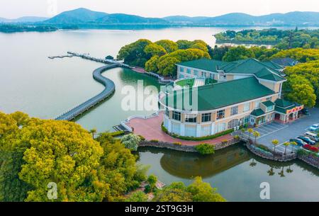 Paesaggio del lago Tai, punto panoramico a Wuxi, provincia di Jiangsu, Cina Foto Stock