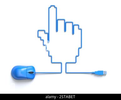 Mouse blu e cavo a forma di cursore Foto Stock