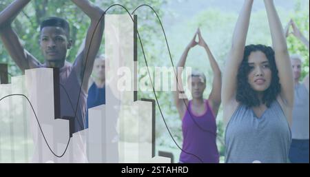 Immagine di diagrammi su diverse persone che praticano yoga Foto Stock