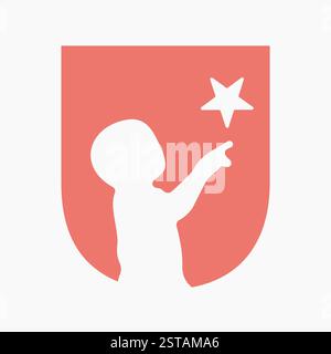 Lettera iniziale U simbolo bambino e stella per la progettazione del logo dei tipi Illustrazione Vettoriale
