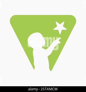 Lettera iniziale V simbolo bambino e stella per la progettazione del logo dei tipi Illustrazione Vettoriale