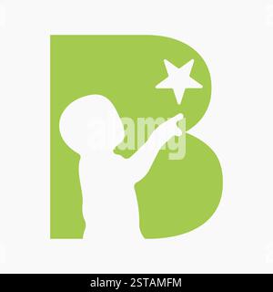 Lettera iniziale B simbolo bambino e stella per la progettazione del logo dei tipi Illustrazione Vettoriale