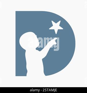 Lettera iniziale D simbolo bambino e stella per la progettazione del logo dei tipi Illustrazione Vettoriale
