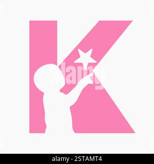 Lettera iniziale K Baby and Star Symbol per la progettazione del logo Types Illustrazione Vettoriale