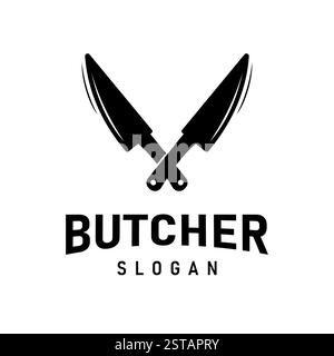 Illustrazione della silhouette del coltello da macellaio in stile vintage retrò adatto per il design dello chef, del ristorante o del logo aziendale culinario. Illustrazione Vettoriale