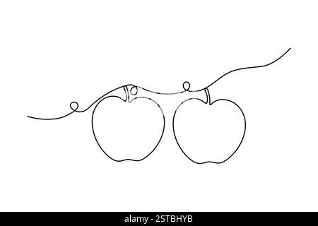 Disegno a una linea Apple con icona vettoriale minimalista con sfondo bianco e nero Illustrazione Vettoriale