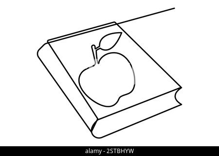 Disegno a una linea Apple con icona vettoriale minimalista con sfondo bianco e nero Illustrazione Vettoriale