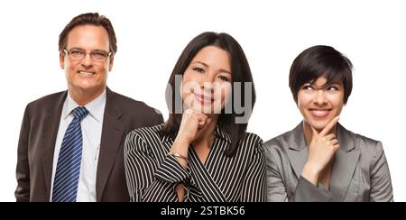 Donne ispaniche e uomo d'affari su White Foto Stock