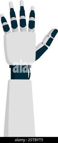 Robot AI isolato dalla mano alzata, tecnologia e intelligenza artificiale Illustrazione Vettoriale