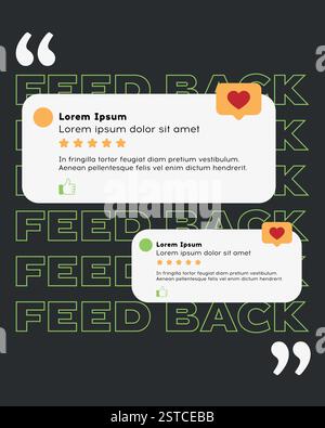 Due caselle di commento separate e icone di non gradimento con richiesta di feedback Illustrazione Vettoriale
