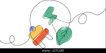 Disegno continuo del concetto di sostenibilità ed energia verde Illustrazione Vettoriale