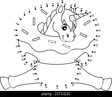 DOT to Dot seduto in un unicorno isolato Illustrazione Vettoriale