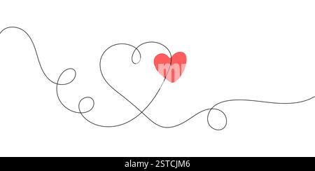 Due cuori continuano a disegnare una linea. Simbolo d'amore minimalista e moderno. Semplice illustrazione del profilo per Illustrazione Vettoriale