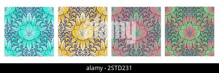 Sfumature colorate motivo Damasco senza cuciture astratto botanico Illustrazione Vettoriale