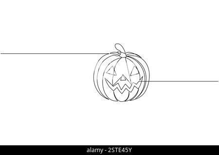 Disegno continuo di zucca a una linea e illustrazione vettoriale di contorno in stile minimalista Illustrazione Vettoriale