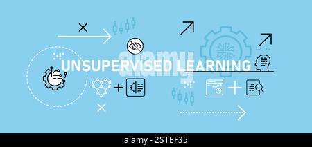 Apprendimento senza supervisione tecnologia intelligente concettuale dei dati autoapprendimento formazione sviluppo di sistemi elaborazione delle decisioni intelligenza artificiale Illustrazione Vettoriale