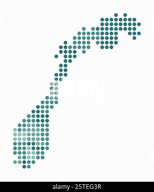 Mappa punteggiata della Norvegia. Mappa digitale del paese su sfondo bianco. Forma a Norvegia con punti circolari. Stile puntini colorati. Cerchi di grandi dimensioni. Illustrazione Vettoriale
