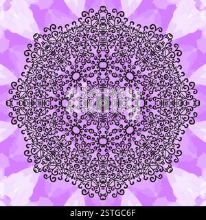 Stampa Mandala su texture senza cuciture viola. Elemento decorativo vintage sfondo disegnato a mano senza fine. Schema vettoriale orientale. È Foto Stock