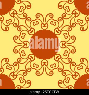 Motivo indiano senza cuciture su texture gialla. Schema senza cuciture di sfondo yantra yoga etnico vettoriale astratto. Foto Stock