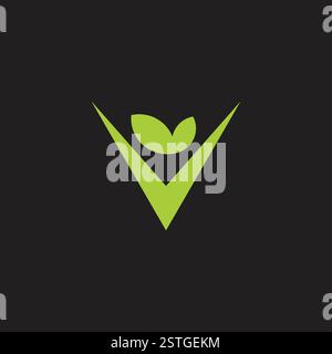 lettera v foglia verde umano vettore logo organico Illustrazione Vettoriale