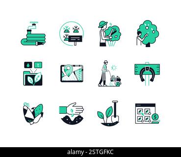 Giardinaggio e agricoltura - set di icone stile design linea Illustrazione Vettoriale