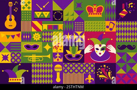 Vettore con motivo a mosaico luminoso del Carnevale Illustrazione Vettoriale