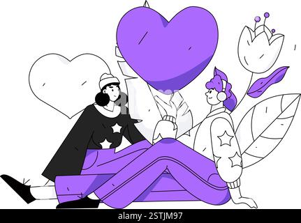 Felice San Valentino concetto vettoriale di carattere piatto immagine business disegnata a mano Illustrazione Vettoriale