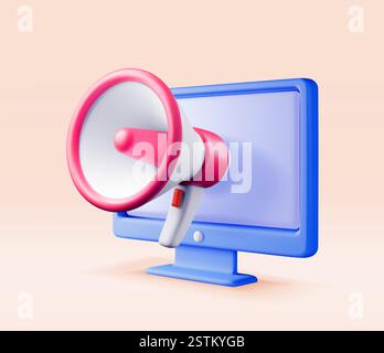 Megafono 3D in computer isolato. Illustrazione Vettoriale