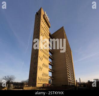 Balfron Tower è un edificio residenziale di 26 piani a Poplar, Tower Hamlets, Londra. Brutalista, Brownfield Estate Foto Stock