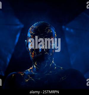 Il volto di un uomo dipinto al neon UV Lava Foto Stock