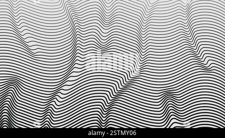 Uno sfondo dinamico astratto con linee ondulate nere che si fondono perfettamente, perfetto per progetti di design moderni e creativi. Illustrazione Vettoriale