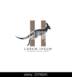Logo Letter H con design Kangaroo. Alfabeto H con grande combinazione di simbolo di Kangaroo Illustrazione Vettoriale