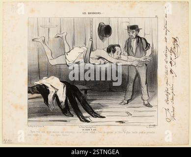 Una caricatura del 1841 intitolata "Les Baigneurs" raffigurante un ritratto umoristico o esagerato di un bagno, tipico dell'arte satirica del XIX secolo. Foto Stock