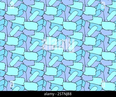 Motivo senza cuciture vettoriale con tratti blu. Sfondo colorato con linee grafiche. pennellate e strisce disegnate a mano dipinte a mano. Illustrazione Vettoriale