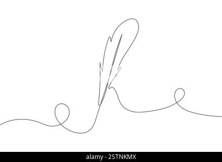 Disegno minimalista a linea continua di una piuma d'uccello. Elegante illustrazione astratta del vettore Illustrazione Vettoriale