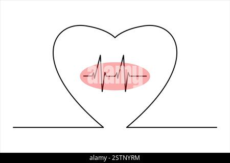 Simbolo del cuore e del segno d'amore su una linea continua, isolato su sfondo bianco Illustrazione Vettoriale