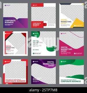 Set di modelli di post sui social media di Modern Digital Marketing Agency Illustrazione Vettoriale