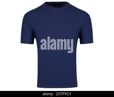 T Shirt blu navy semplice vista frontale isolata su bianco Foto Stock