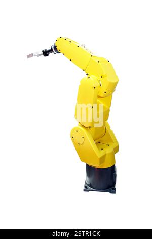 Il giallo il braccio robotico Foto Stock