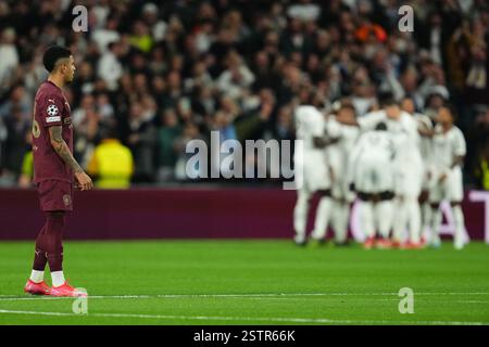 Madrid, Spagna. 19 febbraio 2025. Savinho del Manchester City durante la partita di UEFA Champions League, play-off, andata e ritorno, tra Real Madrid e Manchester City giocata allo stadio Santiago Bernabeu il 19 febbraio 2025 a Madrid in Spagna. (Foto di Bagu Blanco/PRESSINPHOTO) credito: PRESSINPHOTO SPORTS AGENCY/Alamy Live News Foto Stock