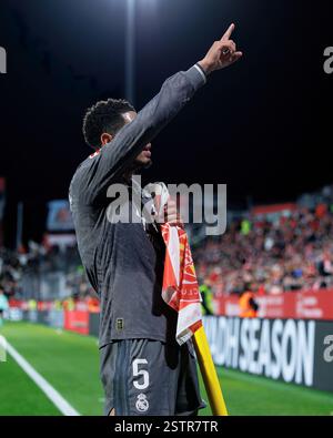 Girona, Spagna. 7 dicembre 2024. Bellingham festeggia dopo aver segnato un gol durante la partita LaLiga EA Sports tra il Girona FC e il Real Madrid CF A. Foto Stock
