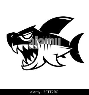 Logo pinna di squalo sopra l'acqua con un design resistente e minimalista. Ideale per aziende marine, marchi nautici, sport acquatici e attività legate all'oceano Illustrazione Vettoriale