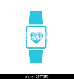 Icona di monitoraggio degli impulsi, Design dell'orologio Heartbeat, isolato su sfondo bianco. Set di icone blu. Illustrazione Vettoriale