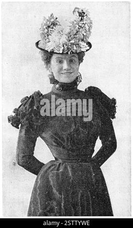 Ritratto di Yvette Guilbert - una cantante e attrice di cabaret francese. Illustrazione del XIX secolo. Foto Stock