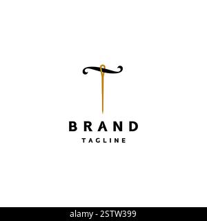 Design con logo Letter T e Classic Needle. Forma dell'ago e della filettatura il design del logo Letter T. Illustrazione Vettoriale