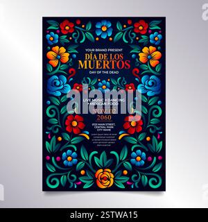 Day of the Dead Flyer o Banner con design floreale messicano Illustrazione Vettoriale